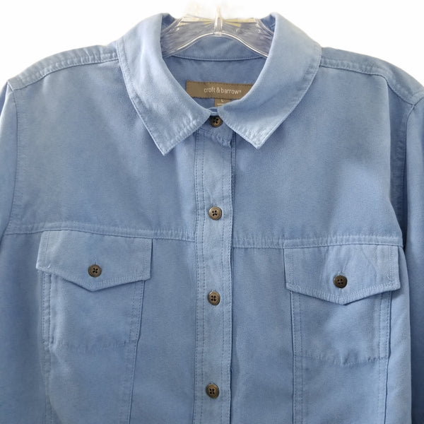 Croft and Barrow Blue Blouse Button Up Collar Long Sleeve Size Large