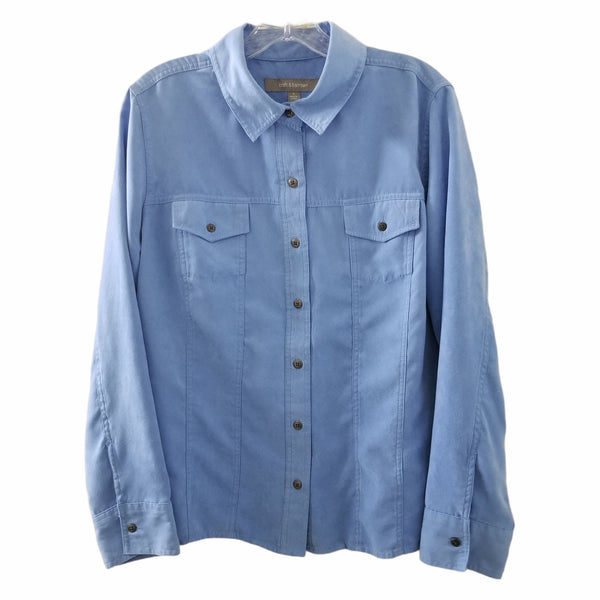 Croft and Barrow Blue Blouse Button Up Collar Long Sleeve Size Large