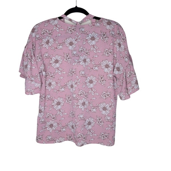 B Collection By Bobeau NWT Pink Floral Striped Criss Cross Bell Sleeves Size S