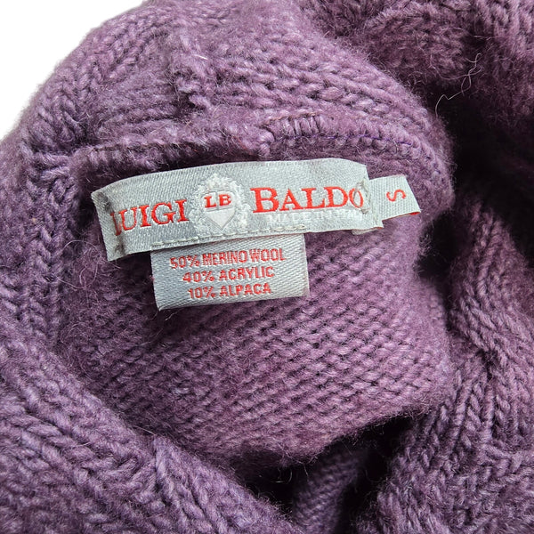 Luigi Baldo Purple Cowl Neck Merino Wool Acrylic Alpaca Sweater Size Small