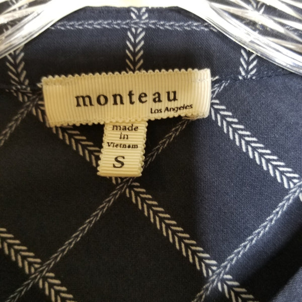 Monteau Los Angeles Blue Plaid Button Down Short Sleeve Dress Size Small