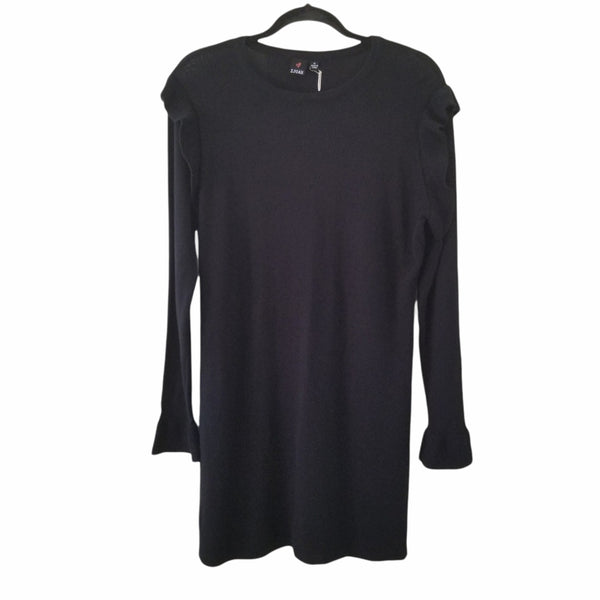 NWT I Joah Black Sweater Dress Ruffled Shoulders Wrists Size Medium