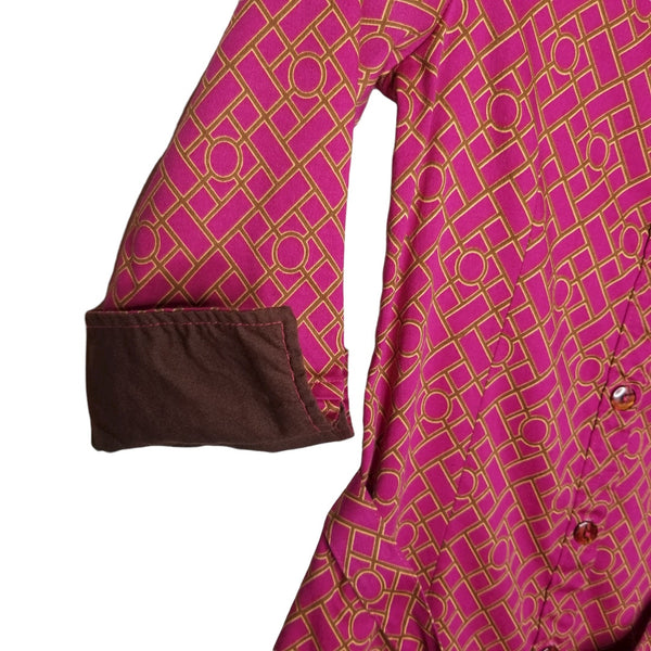 Haley & the Hound Pink Gold Button Up Collared Knee Length Dress Size 2