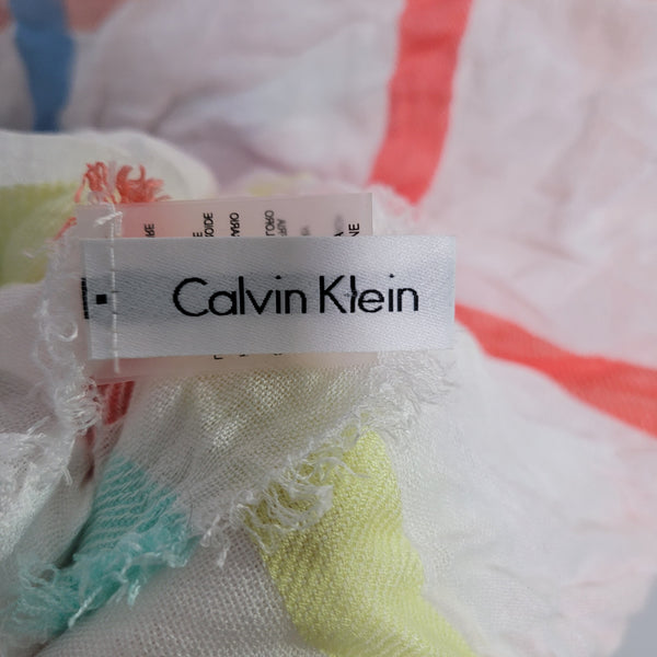 Calvin Klein White Multicolored Plaid Square Scarf Shawl