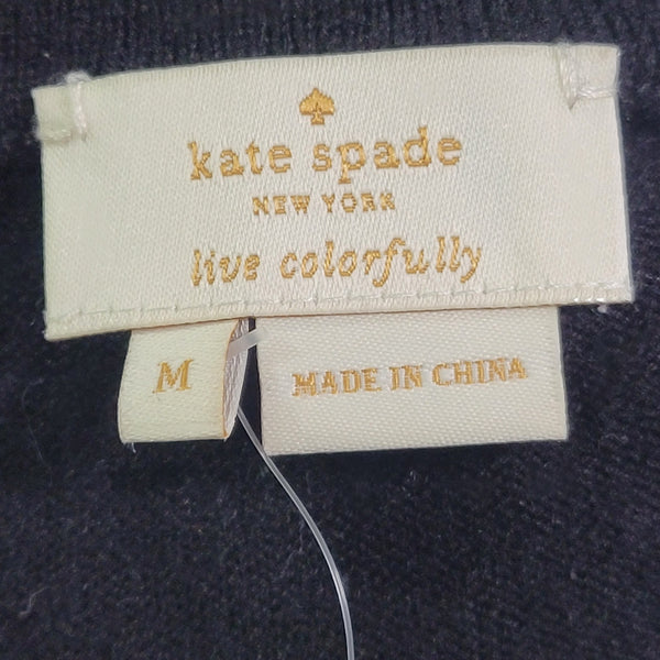 NWT Kate Spade Black NY Broome Fringe 3/4 Sleeve Pullover Sweater Size Medium