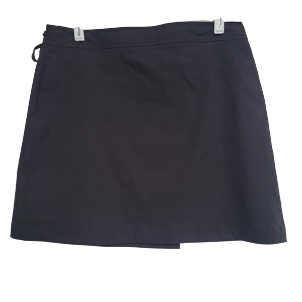 Athleta Black Wrap Mini Skirt Zip Pocket Tie Adjustable Waist Size Medium