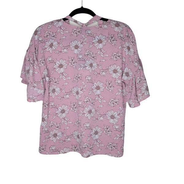 NWT B Collection By Bobeau Pink Floral Striped Criss Cross Bell Sleeves Size S