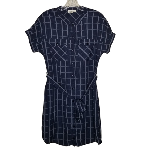 Monteau Los Angeles Blue Plaid Button Down Short Sleeve Dress Size Small