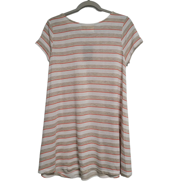 NWT Puella Anthropologie Cream Tan Orange Striped Swing Tunic Top Size Med