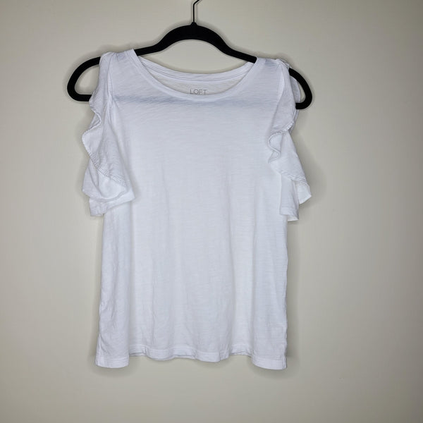 LOFT Outlet White Cotton Sleeveless with Ruffles Size XS