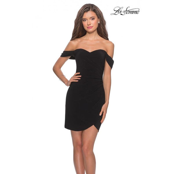 NWT La Femme Black Homecoming Off the Shoulder Mini Dress SIze 12