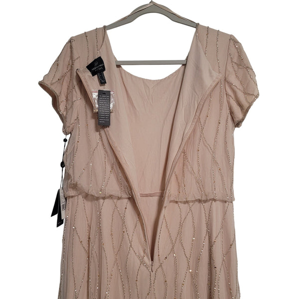 NWT Arianna Papell Beaded Blouson Champagne Gown Dress Size 14