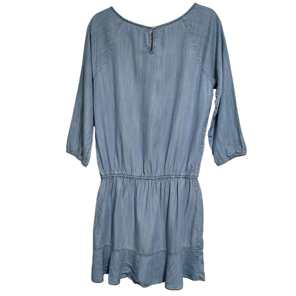 SOFT Soft Joie Blue Jean Style Knee Length Dress Key Hole Back 3/4 Sleeve Medium