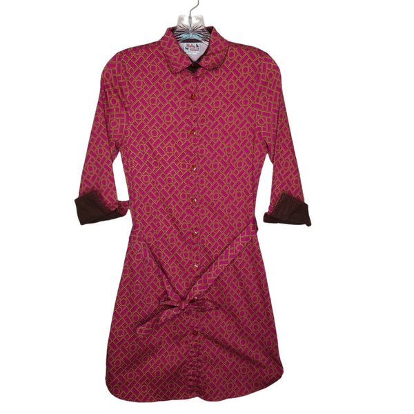 Haley & the Hound Pink Gold Button Up Collared Knee Length Dress Size 2