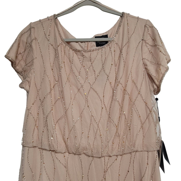 NWT Arianna Papell Beaded Blouson Champagne Gown Dress Size 14