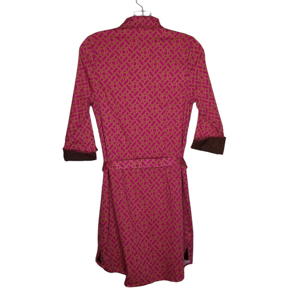 Haley & the Hound Pink Gold Button Up Collared Knee Length Dress Size 2