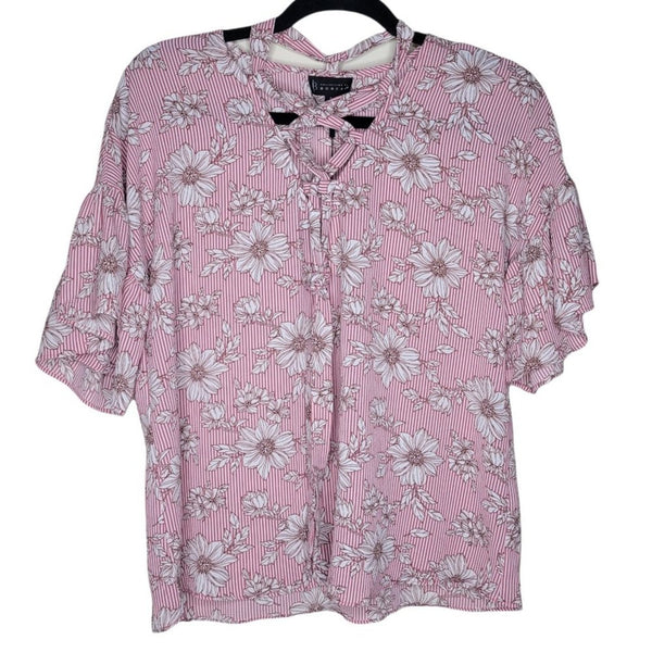 NWT B Collection By Bobeau Pink Floral Striped Criss Cross Bell Sleeves Size S