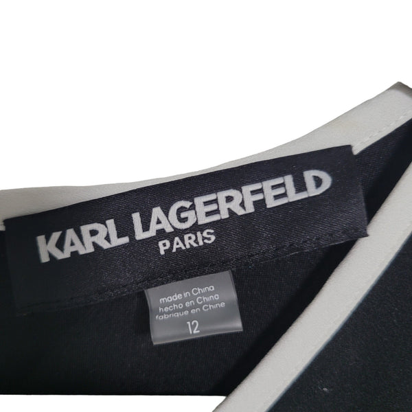 NWT Karl Lagerfeld Black White Crepe A-Line Dress Size 12