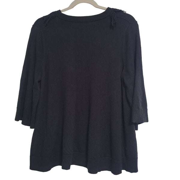 NWT Kate Spade Black NY Broome Fringe 3/4 Sleeve Pullover Sweater Size Medium