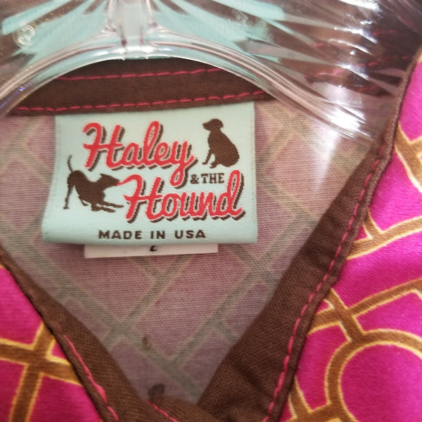 Haley & the Hound Pink Gold Button Up Collared Knee Length Dress Size 2