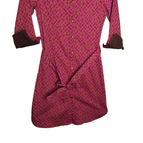 Haley & the Hound Pink Gold Button Up Collared Knee Length Dress Size 2