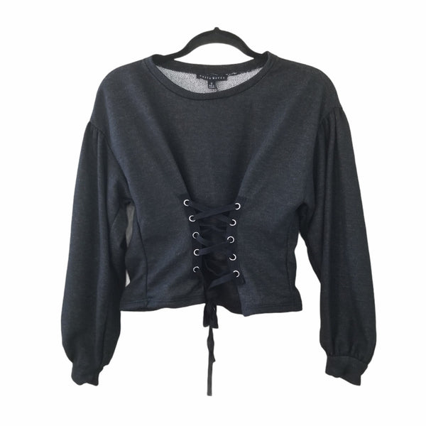NWT Haute Monde Gray Crop Top Lace Up Front Size Small
