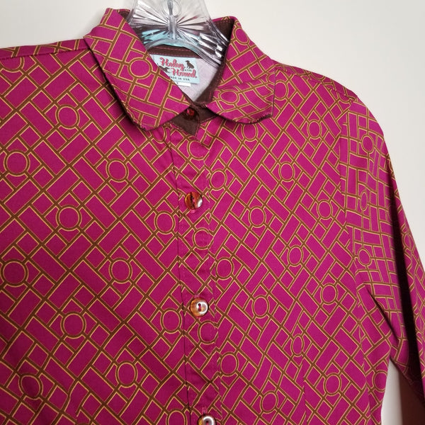 Haley & the Hound Pink Gold Button Up Collared Knee Length Dress Size 2