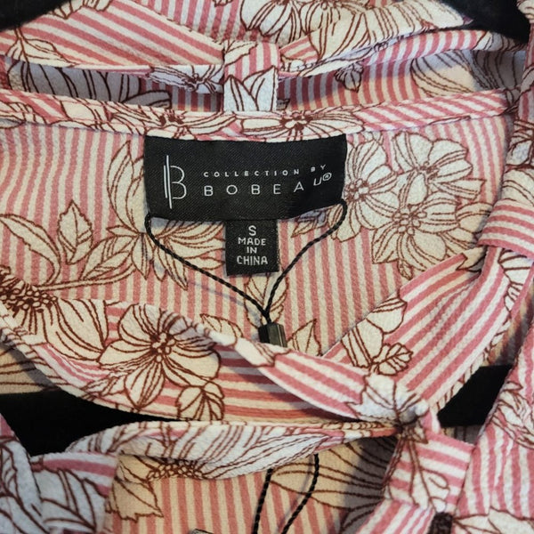 NWT B Collection By Bobeau Pink Floral Striped Criss Cross Bell Sleeves Size S