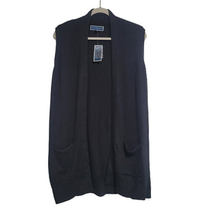 NWT Karen Scott Black Open Duster Vest Cardigan Pockets Size Small