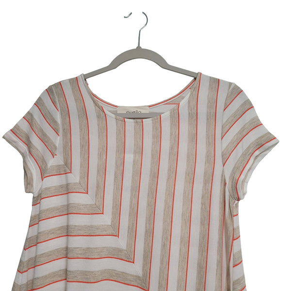 NWT Puella Anthropologie Cream Tan Orange Striped Swing Tunic Top Size Med