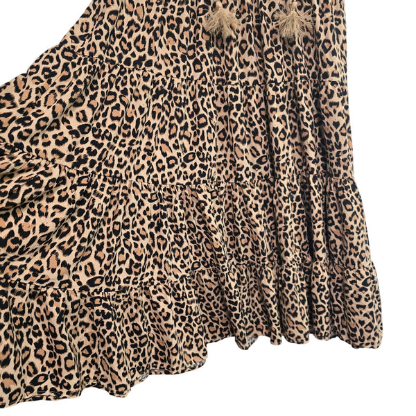 Olivaceous Leopard Print Knee Length Dress Notch Neck Size Small