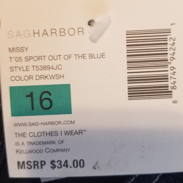 NWT SAG Harbor Sport Women's Denim Blue Jeans 5 Pockets  Size 16