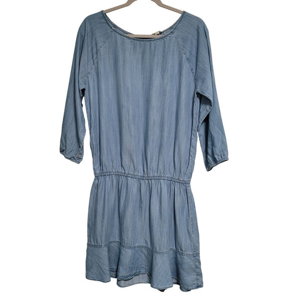 SOFT Soft Joie Blue Jean Style Knee Length Dress Key Hole Back 3/4 Sleeve Medium
