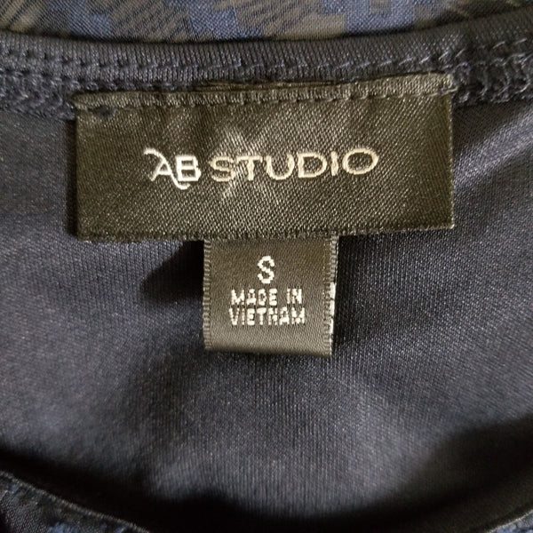 NWT AB Studio Navy Blue Yellow White Belt Sleeveless Knee Length Dress Small