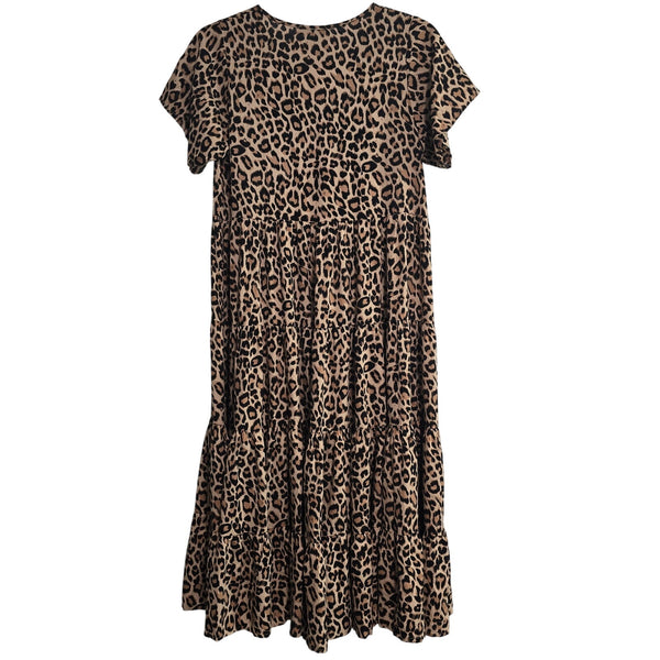 Olivaceous Leopard Print Knee Length Dress Notch Neck Size Small