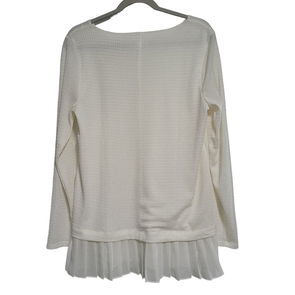 Lauren Conrad Cream Blouse Pleated Bottom Long Sleeves Ties on Sides Large