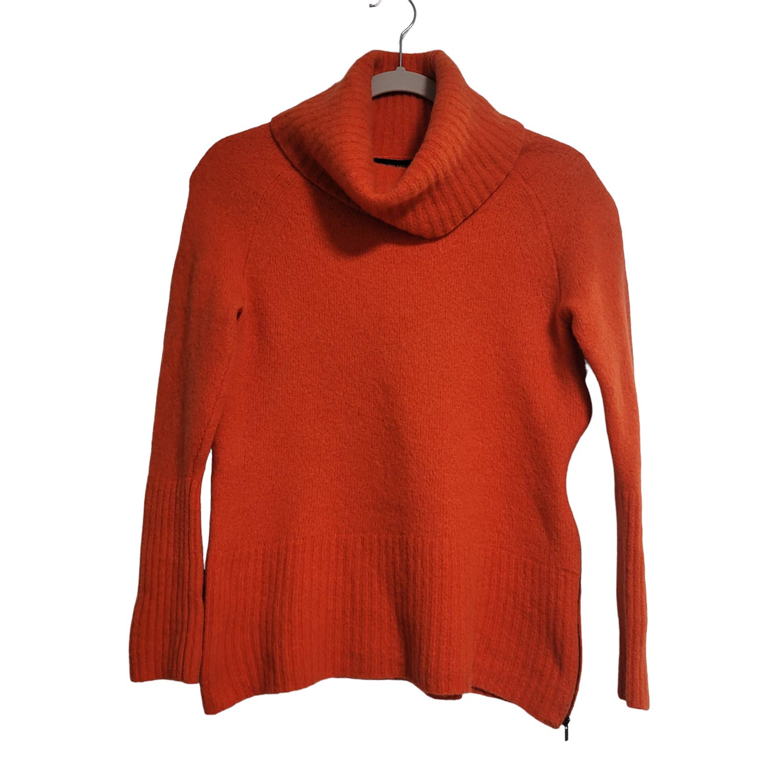 Banana Republic Merino Wool Orange Turtle Neck Side Zip Long Sleeve Size XS