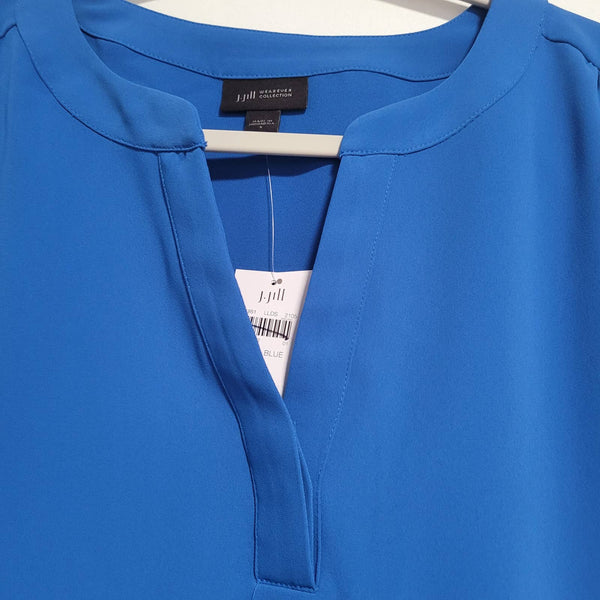 J.Jill Wearever Collection Blue Split Neck Rolled Short Sleeve Size Small