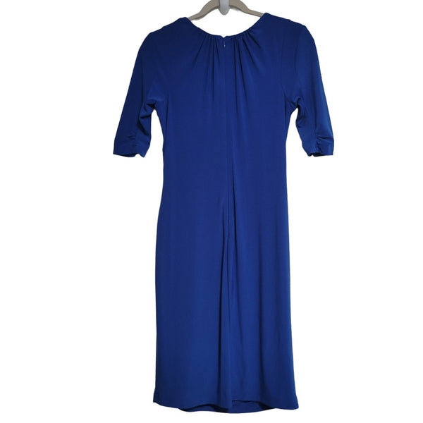 Adrianna Papell Blue Elbow Knee Length Dress Ruching Zip Up Back Size 4