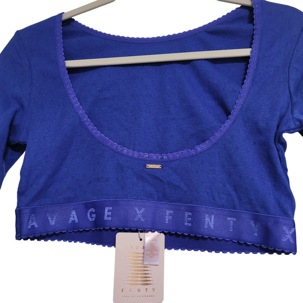 NWT Savage X Fenty Blue Long Sleeve Crop Top Plunged Back Size Medium