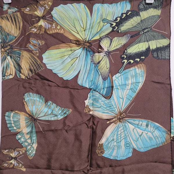 Echo Vintage Brown Butterflies Square Silk Scarf