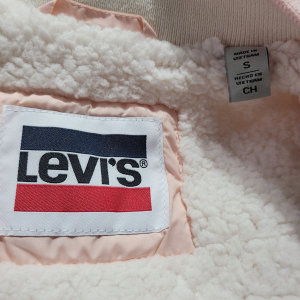 NWT Levi's Pink Peach Blush Diamond Quilted Bomber Jacket Snaps Pockets Small