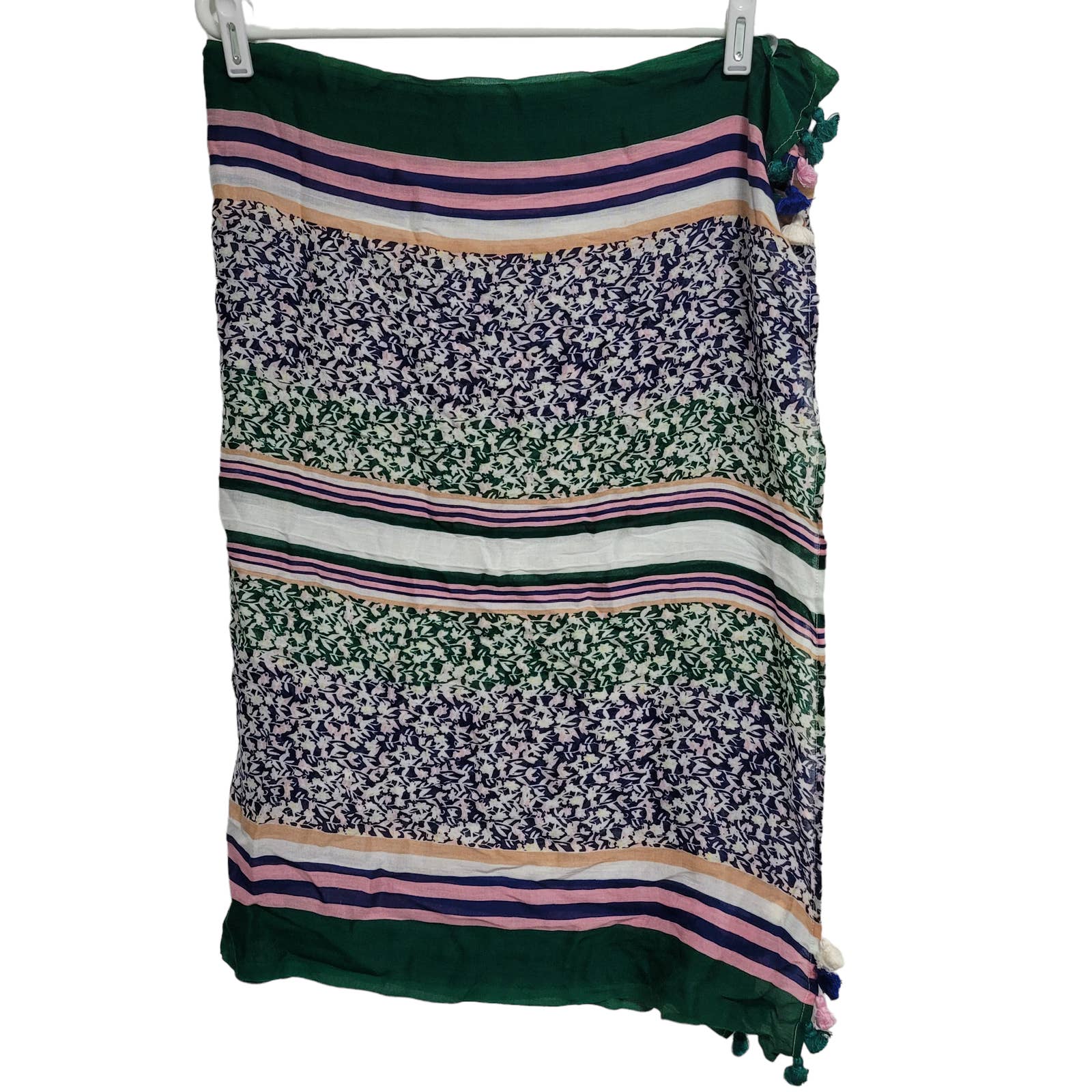 Multicolored Patterned Tassel Ends Long Rectangle Scarf