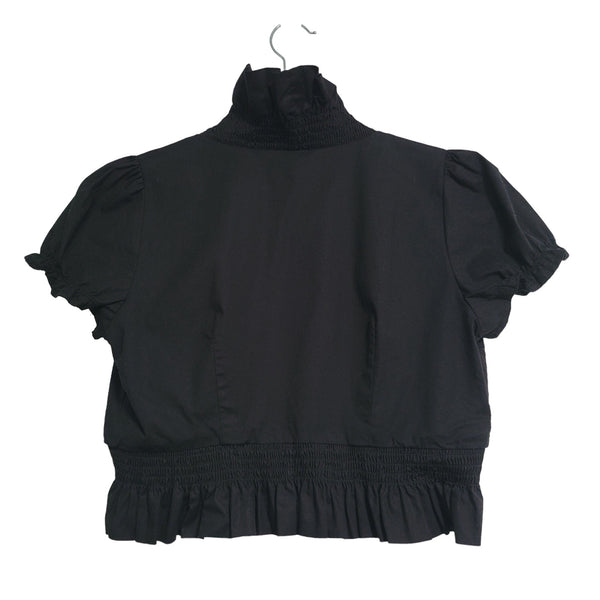 Derek Heart Youth Black Crop Open Cardigan Short Sleeve Ruffle Trim Size Medium