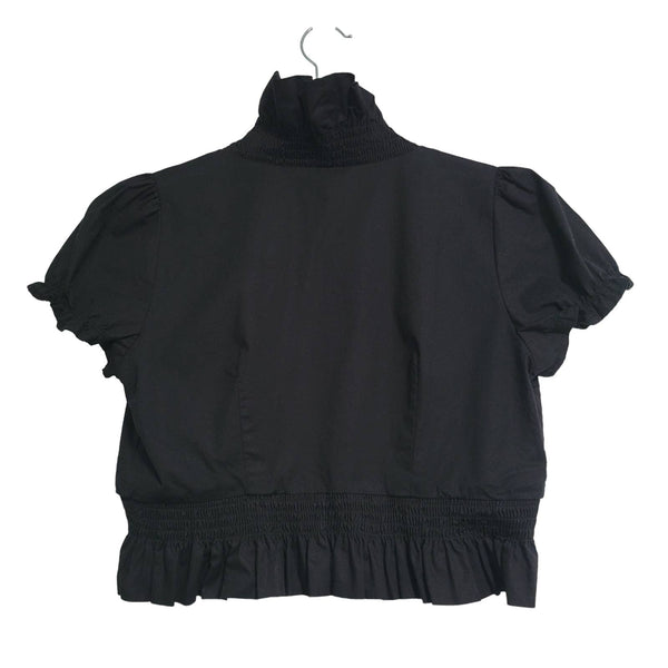 Derek Heart Youth Black Crop Open Cardigan Short Sleeve Ruffle Trim Size Medium