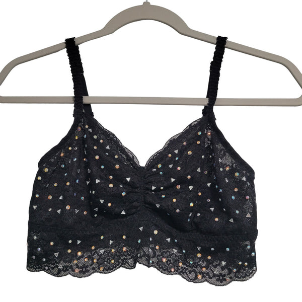 Victoria's Secret Black Lace Studded Bralette Adjustable Straps Size Medium