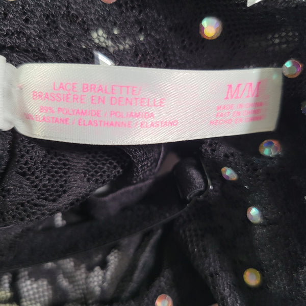 Victoria's Secret Black Lace Studded Bralette Adjustable Straps Size Medium