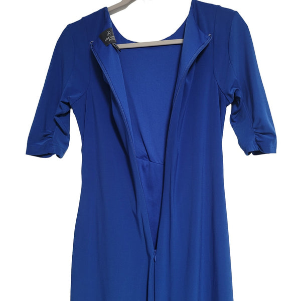 Adrianna Papell Blue Elbow Knee Length Dress Ruching Zip Up Back Size 4