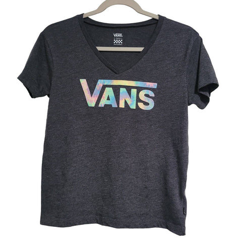 VANS Women's/Youth Gray Tie Dye Logo Short Sleeve V-Neck Size X-Small
