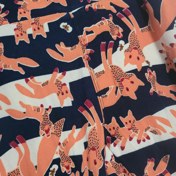 LuLaRoe Foxes Navy Blue Orange Cream Leggings One Size